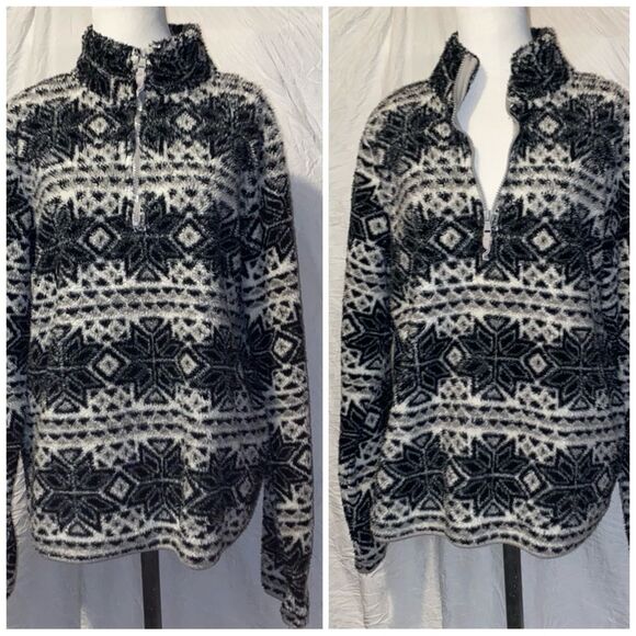 Prince & Fox, B&W Snowflake, Fleece, Half Zip Pullover - Picture 14 of 16